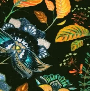 Ice velvet 17106 Bali dark green Stoel Richmond goudbruin met print