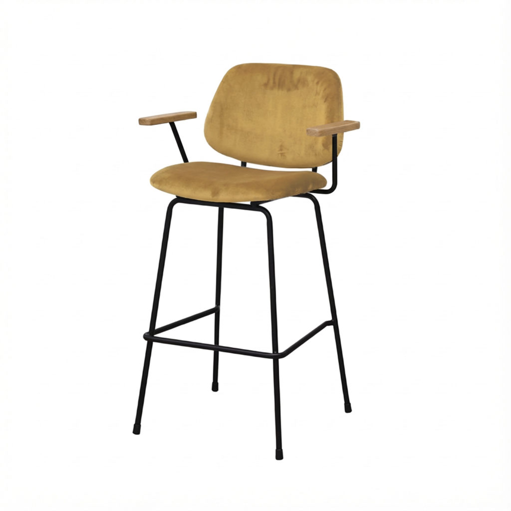 Barkruk Sarah met arm velvet goudbruin