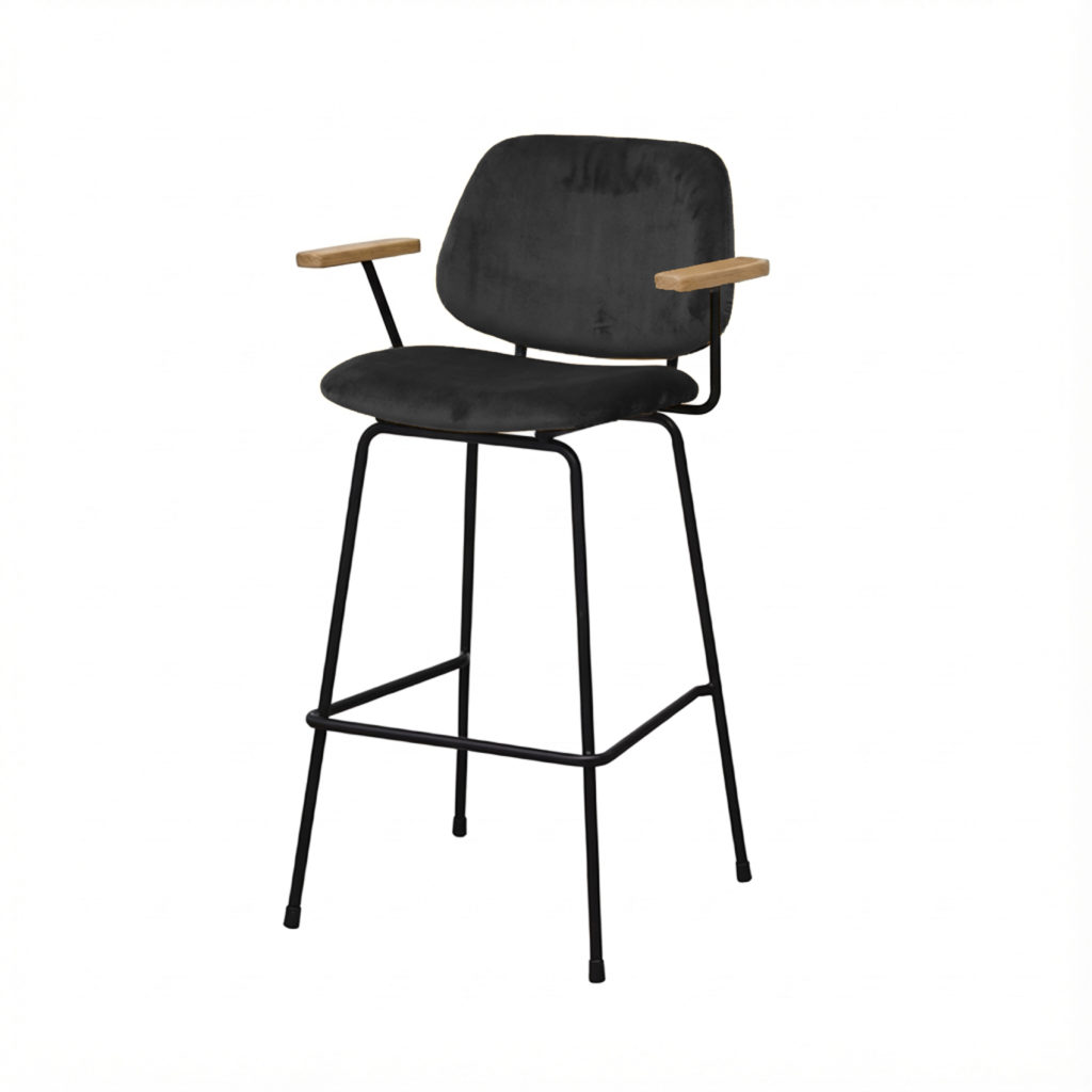 Barkruk Sarah met arm velvet zwart