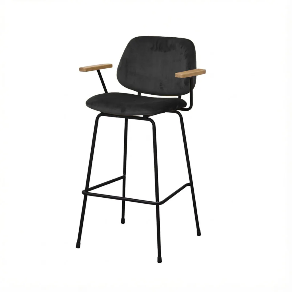 Barkruk Sarah met arm velvet zwart