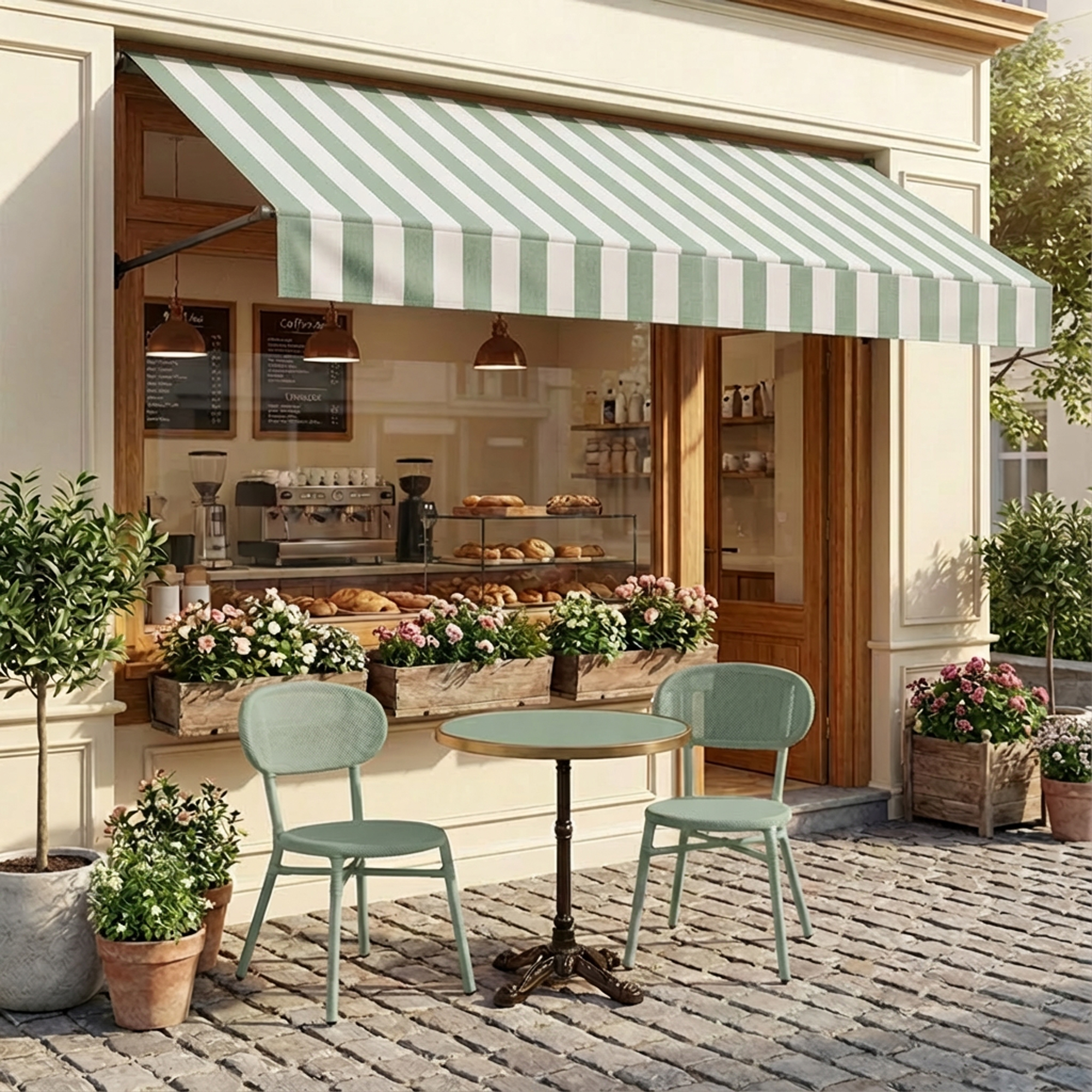 Ton sur Ton terras groen Terrastafelblad Groen met messing rand