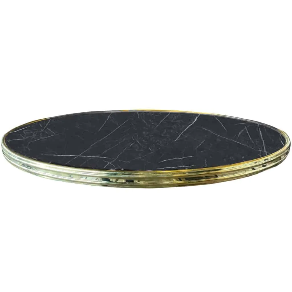 Terrastafelblad Topalit Black Marmor met messing rand