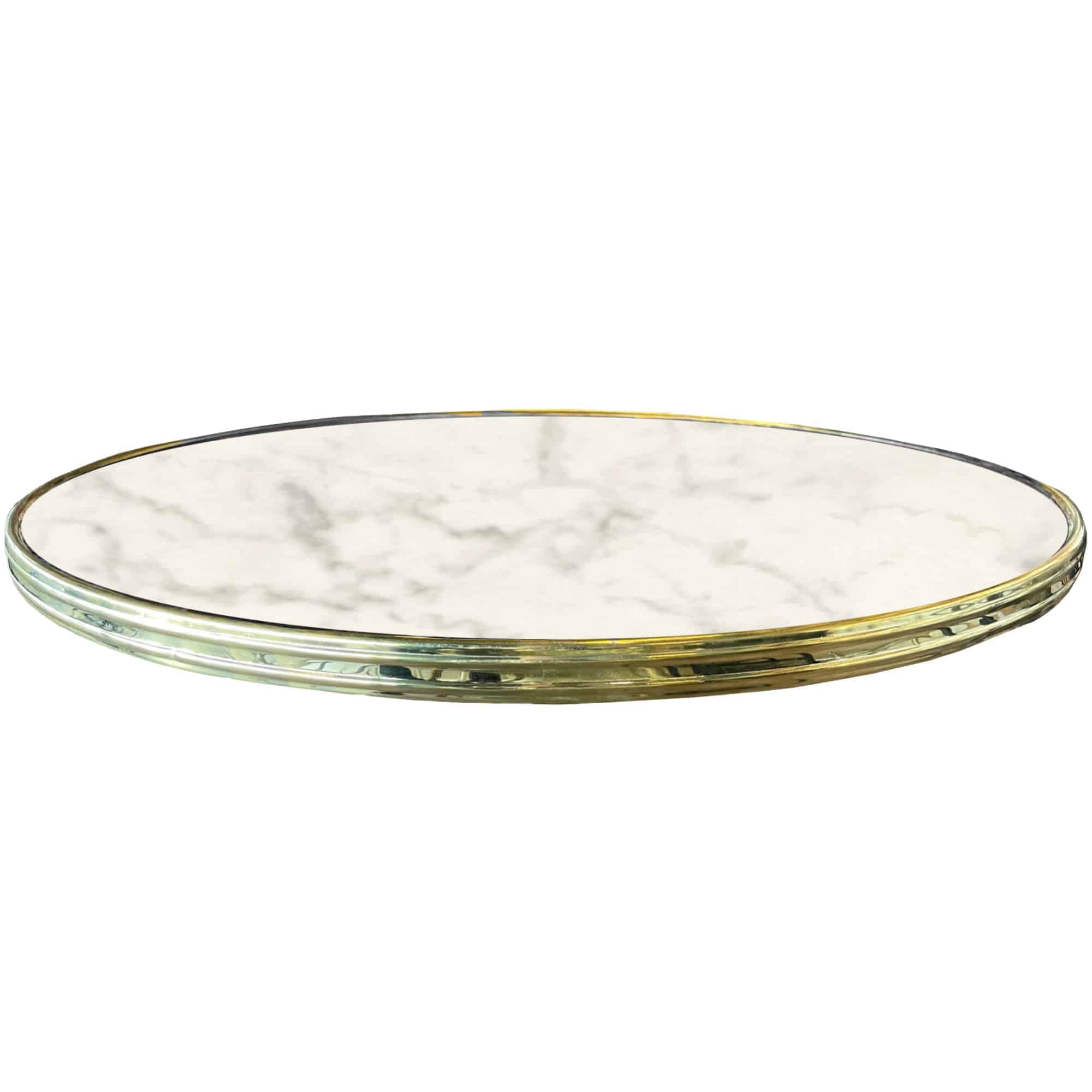 Terrastafelblad Topalit White Marmor met messing rand