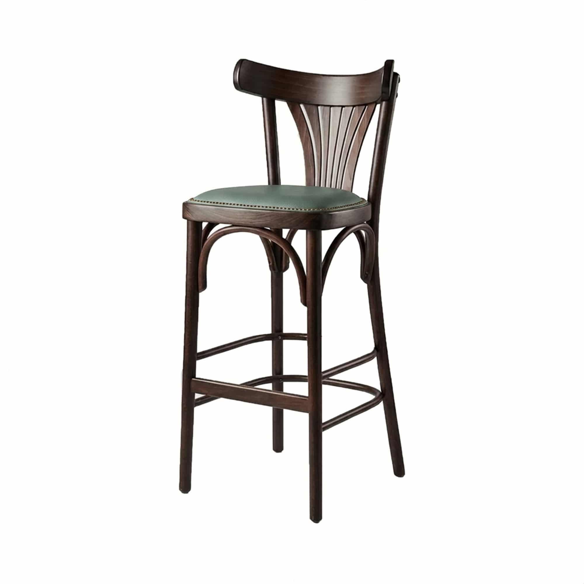 Barkruk A-130 walnut met groene zitting