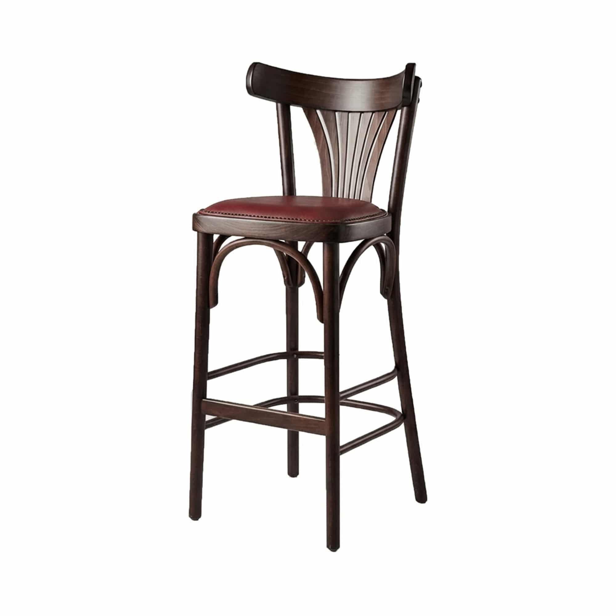 Barkruk A-130 walnut met rode zitting